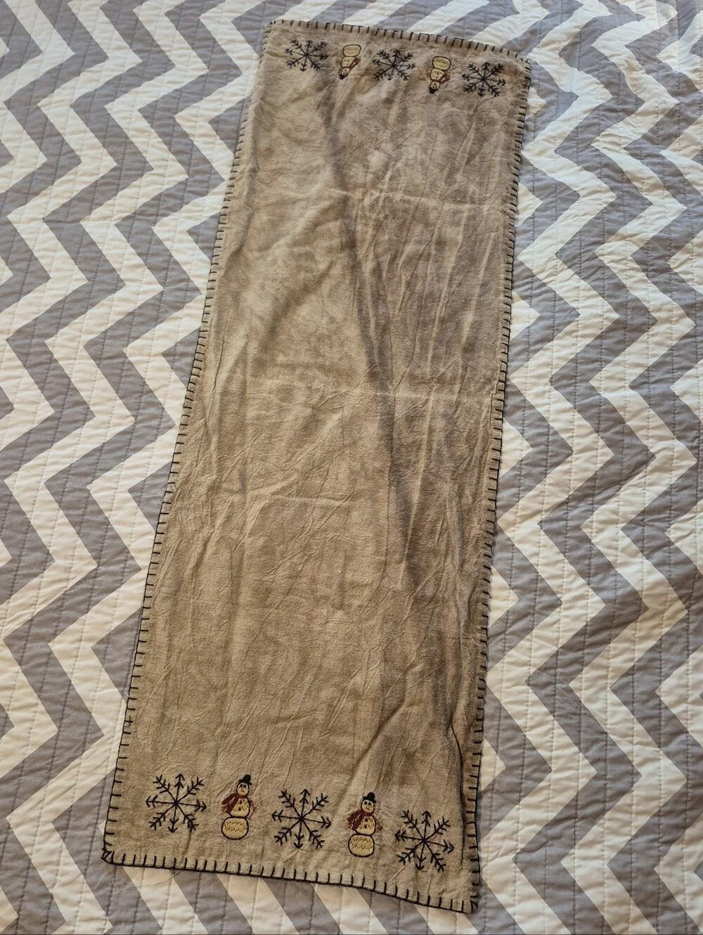 🌿5/$25 Primitive Snowman Christmas Embroidered Table Runner 38x13